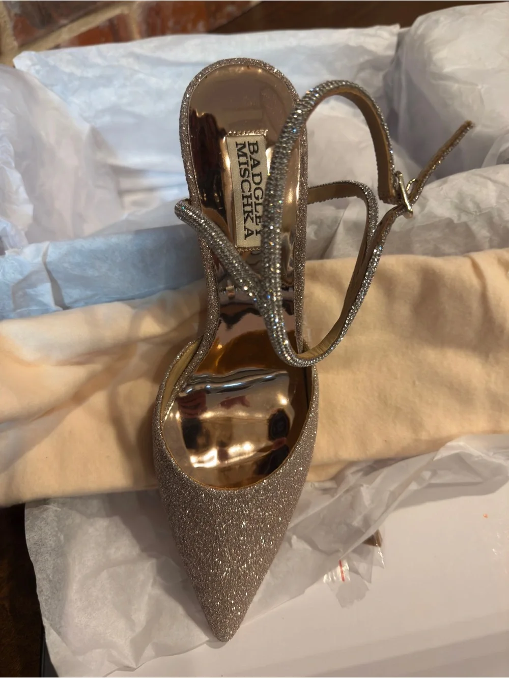 Badgley Mischka Women's Sparkle Ankle Strap Pump in Champagne